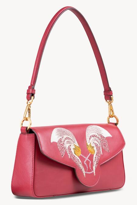 Aranyani Red Embellished Kesuda Flower Envelope Flap Baguette Bag