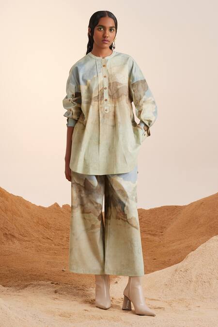 Buy Cord Beige Cotton, Twill Bandeau Neck Top Stitch Printed Tunic And Pant Set Online at Aza Fashions Buy_Cord_Beige Cotton, Twill Bandeau Neck Top Stitch Printed Tunic And Pant Set_Online_at_Aza_Fashions