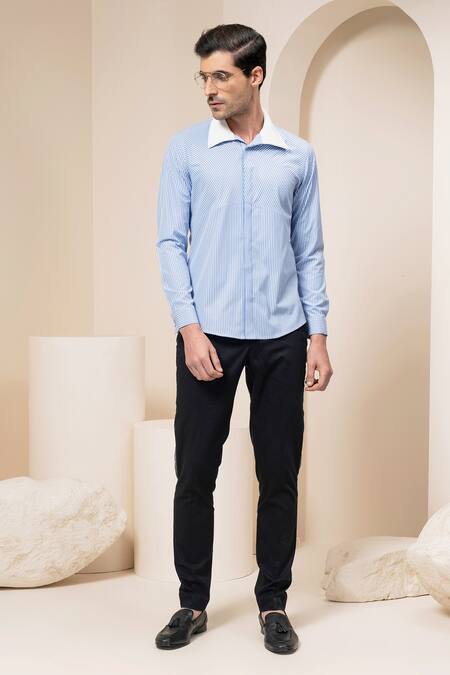 Buy Abkasa Blue Cotton Striped Shirt Online at Aza Fashions Buy_Abkasa_Blue Cotton Striped Shirt _Online_at_Aza_Fashions