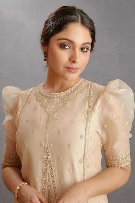 Shop_Torani_White Dori Work Round Mogra Ojal Kurta Set _Online_at_Aza_Fashions