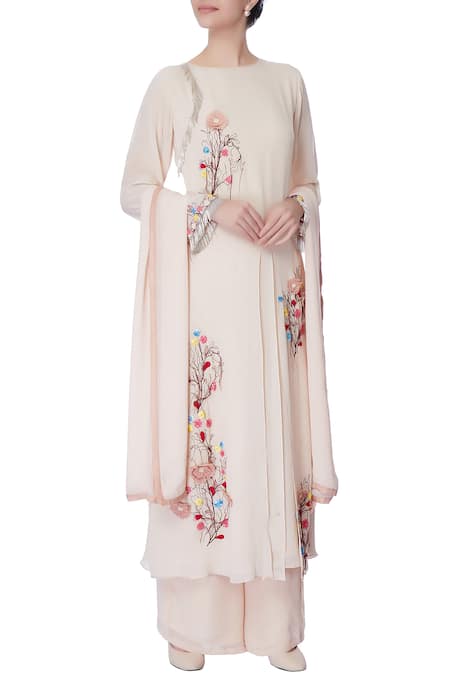 Priyam Narayan Pink Powder Thread Embroidered Kurta Set 