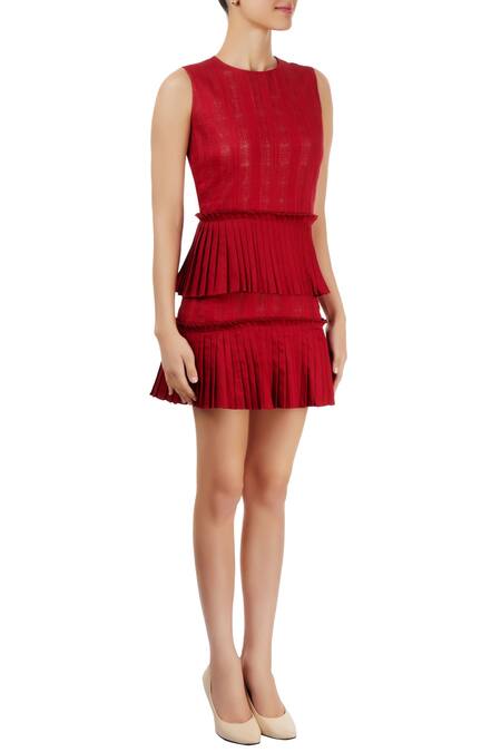 Ankita_Red Pleated Short Dress_Online_at_Aza_Fashions