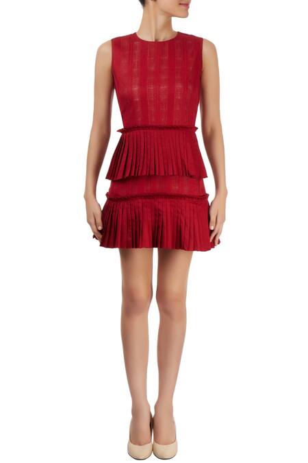 Shop_Ankita_Red Pleated Short Dress_Online_at_Aza_Fashions