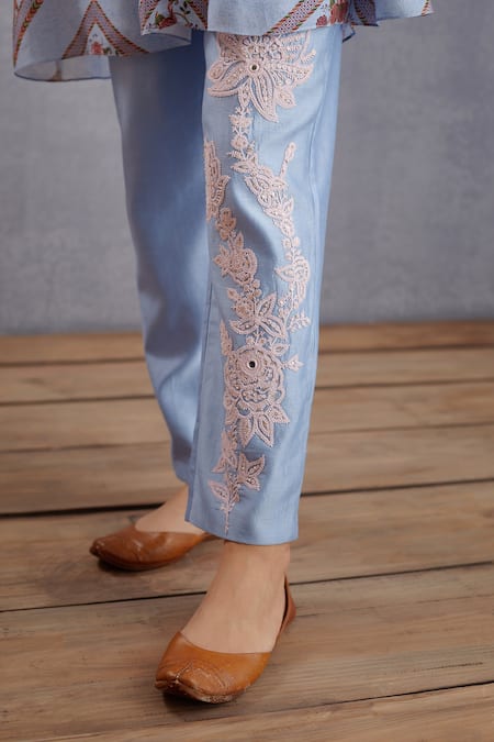 Shop_Torani_Blue Silk, Voile, Handwoven Samsara Taarifa Kurta And Pant Set _Online_at_Aza_Fashions