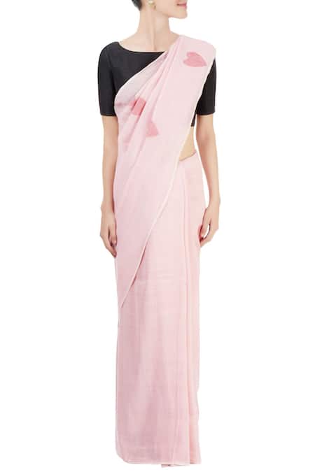 Galang Gabaan_Pink Cotton Linen Printed Saree  _Online_at_Aza_Fashions