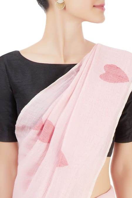 Buy_Galang Gabaan_Pink Cotton Linen Printed Saree  _Online_at_Aza_Fashions