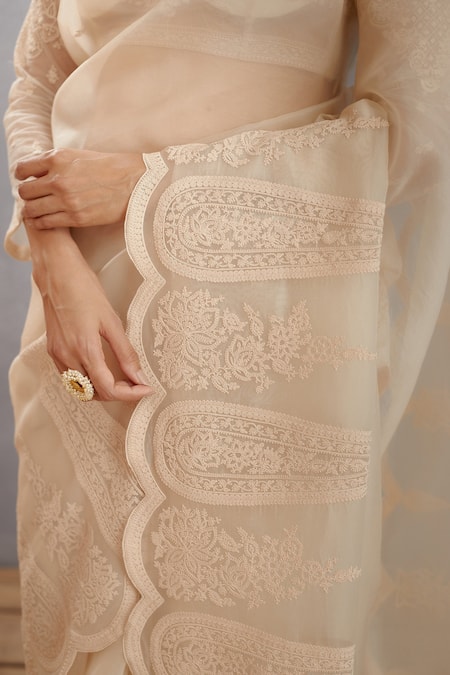 Buy_Torani_White Silk Organza Dori Work Mogra Geetika Saree _Online_at_Aza_Fashions