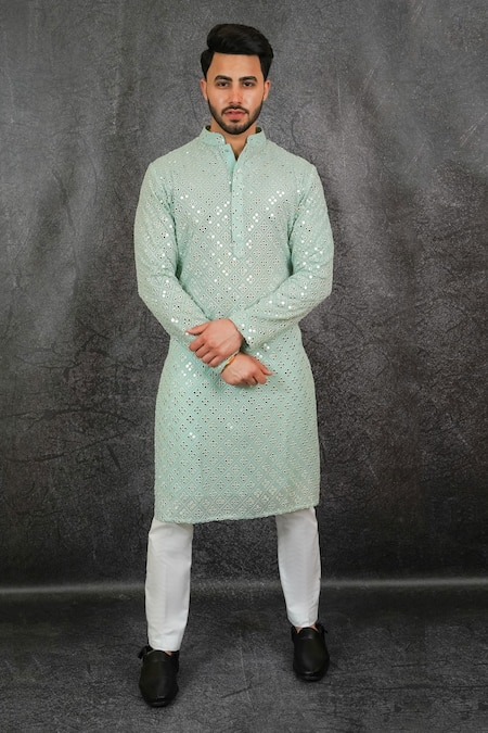 Kasbah Green Georgette Embroidered Mirror Work Kurta 