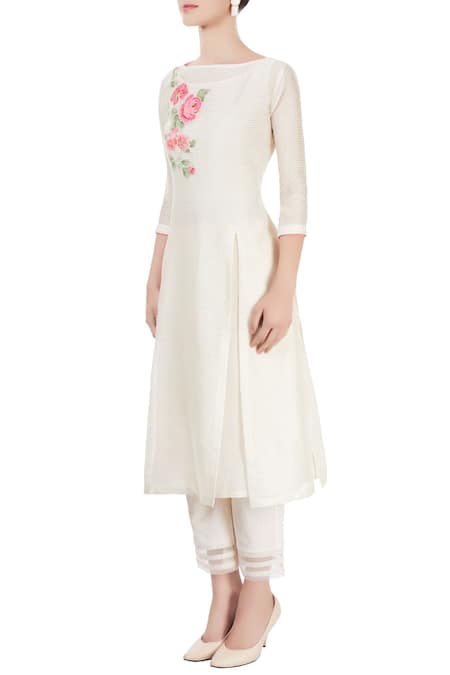 Buy_Rajat & Shraddha_White Ivory Striped Kurta With Pants  _Online_at_Aza_Fashions