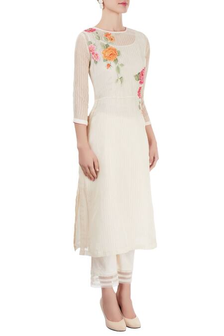 Rajat & Shraddha_White Striped Kurta With Pants  _Online_at_Aza_Fashions