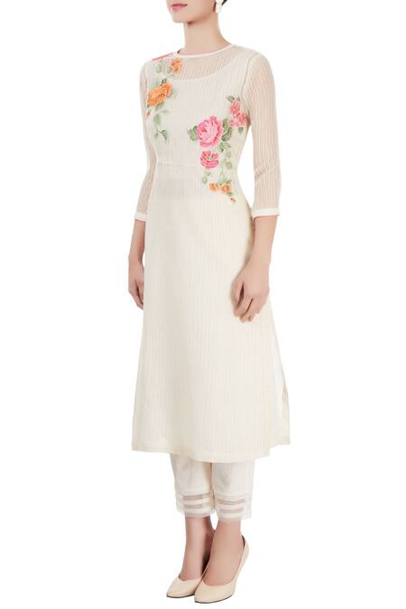 Buy_Rajat & Shraddha_White Striped Kurta With Pants  _Online_at_Aza_Fashions