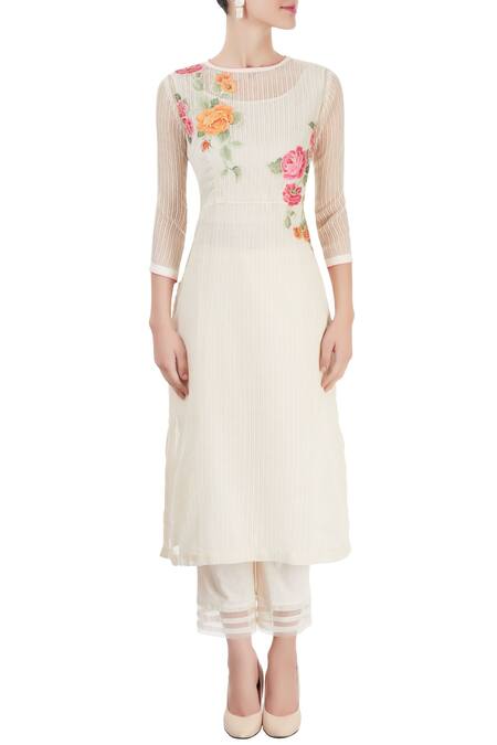 Shop_Rajat & Shraddha_White Striped Kurta With Pants  _Online_at_Aza_Fashions