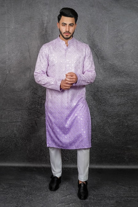 Kasbah Purple Georgette Embroidered Mirror Work Ombre Kurta 