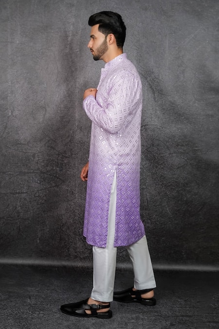 Kasbah_Purple Georgette Mirror Work Ombre Embroidered Kurta_Online_at_Aza_Fashions