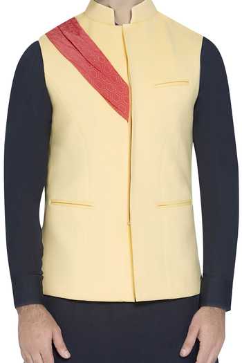 Buy_Wyci_Yellow Waistcoat With Drape Detail_Online_at_Aza_Fashions