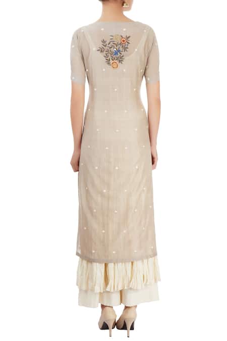 Shop Prama By Pratima Pandey Cream Grey Kurta Set With Thread Embroidery at Aza Fashions Shop_Prama By Pratima Pandey_Cream Grey Kurta Set With Thread Embroidery _at_Aza_Fashions