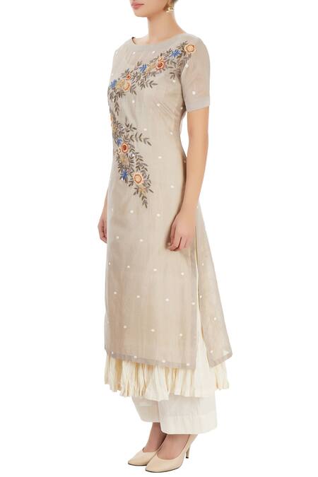 Buy Prama By Pratima Pandey Cream Grey Kurta Set With Thread Embroidery Online at Aza Fashions Buy_Prama By Pratima Pandey_Cream Grey Kurta Set With Thread Embroidery _Online_at_Aza_Fashions