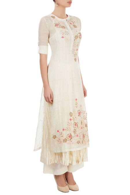 Prama By Pratima Pandey White Kurta Set With Thread Embroidery Online at Aza Fashions Prama By Pratima Pandey_White Kurta Set With Thread Embroidery _Online_at_Aza_Fashions