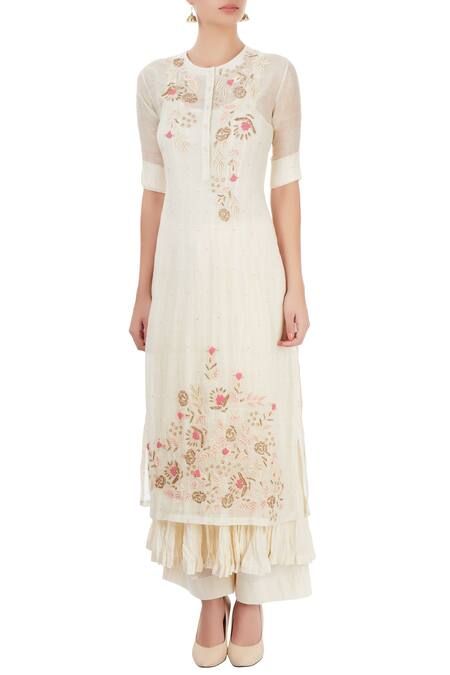 Shop Prama By Pratima Pandey White Kurta Set With Thread Embroidery Online at Aza Fashions Shop_Prama By Pratima Pandey_White Kurta Set With Thread Embroidery _Online_at_Aza_Fashions