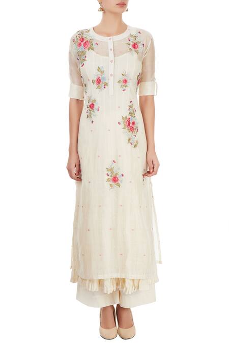 Shop Prama By Pratima Pandey White Palazzo Set With Thread Embroidery Online at Aza Fashions Shop_Prama By Pratima Pandey_White Palazzo Set With Thread Embroidery _Online_at_Aza_Fashions