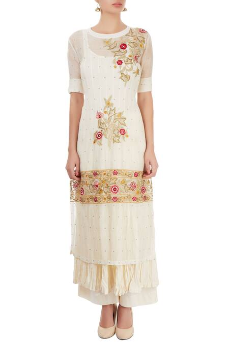 Shop Prama By Pratima Pandey White Thread Embroidered Kurta Set Online at Aza Fashions Shop_Prama By Pratima Pandey_White Thread Embroidered Kurta Set _Online_at_Aza_Fashions