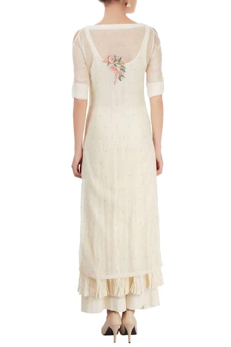 Shop_Prama By Pratima Pandey_White Thread Embroidered Palazzo Set  _at_Aza_Fashions