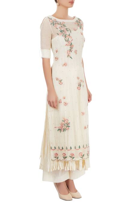 Prama By Pratima Pandey_White Thread Embroidered Palazzo Set  _Online_at_Aza_Fashions