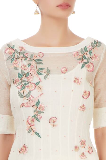 Prama By Pratima Pandey_White Thread Embroidered Palazzo Set  _at_Aza_Fashions