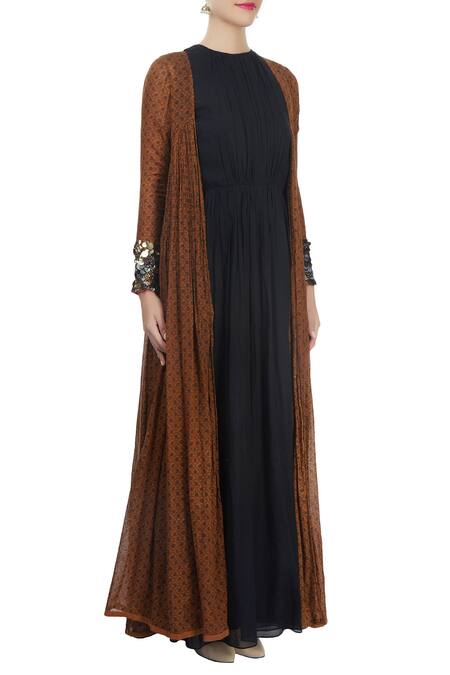 Buy_Saaksha & Kinni_Brown Printed Pleated Jacket_Online_at_Aza_Fashions