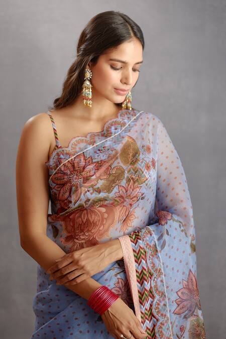 Buy_Torani_Blue Silk Organza Samsara Leila Saree _Online_at_Aza_Fashions