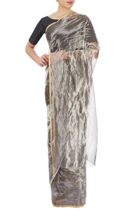 Akaaro_Silver Metallic Saree _Online_at_Aza_Fashions