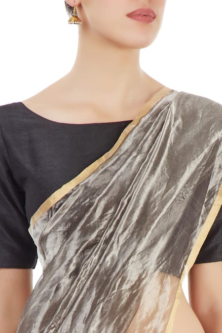 Akaaro_Silver Metallic Saree _at_Aza_Fashions