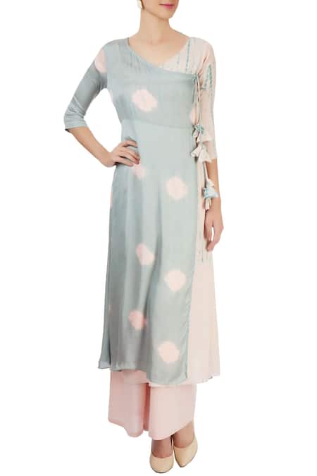 Itara Blue Cotton Woven Angarkha And Palazzo Set