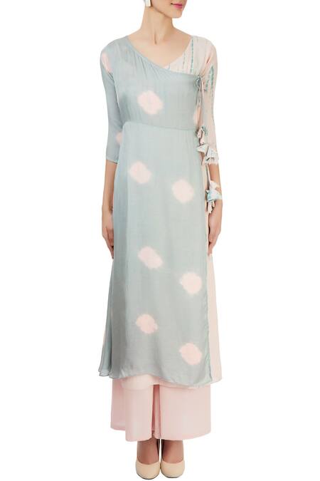 Shop_Itara_Blue Cotton Woven Angarkha And Palazzo Set_Online_at_Aza_Fashions