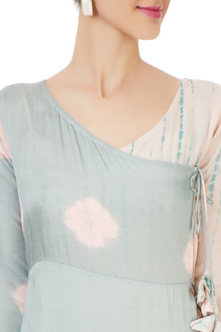 Itara_Blue Cotton Woven Angarkha And Palazzo Set_at_Aza_Fashions