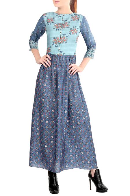 Soup by Sougat Paul Blue Printed Gown For Women