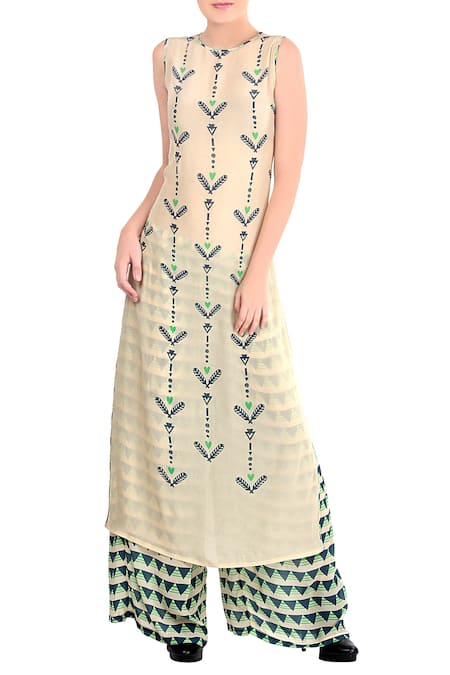 Soup by Sougat Paul Beige Round Printed Kurta Set  