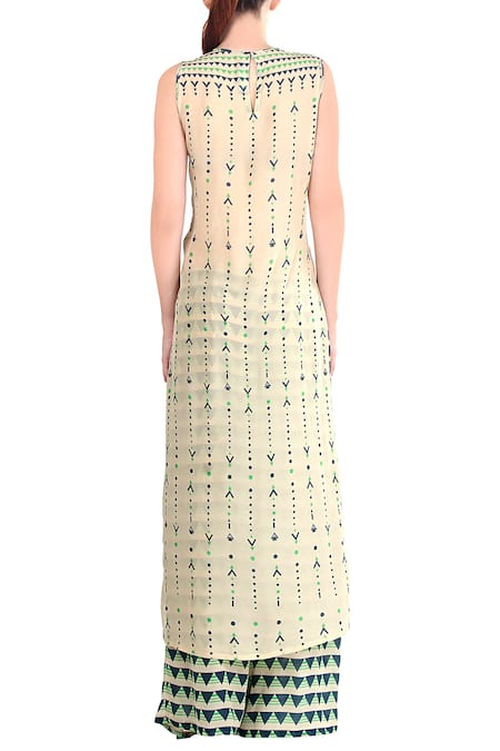 Shop_Soup By Sougat Paul_Beige Round Printed Kurta Set _at_Aza_Fashions