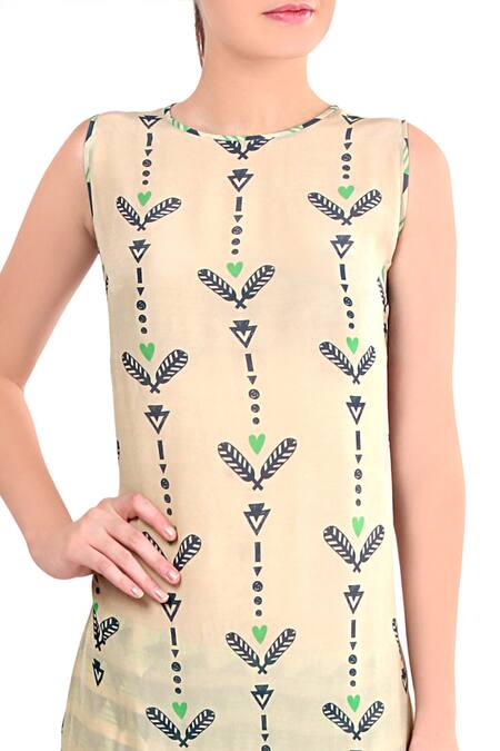 Buy_Soup By Sougat Paul_Beige Round Printed Kurta Set _Online_at_Aza_Fashions