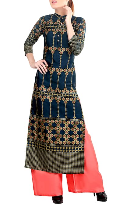 Soup by Sougat Paul Blue Teal Printed Kurta Set