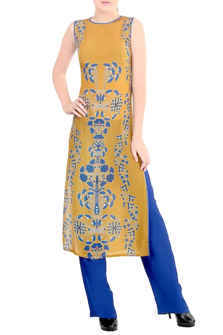Soup by Sougat Paul Blue Mustard And Printed Kurta Set  
