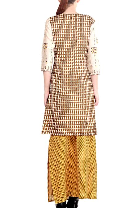Soup By Sougat Paul Mustard yellow & brown printed skirt set 