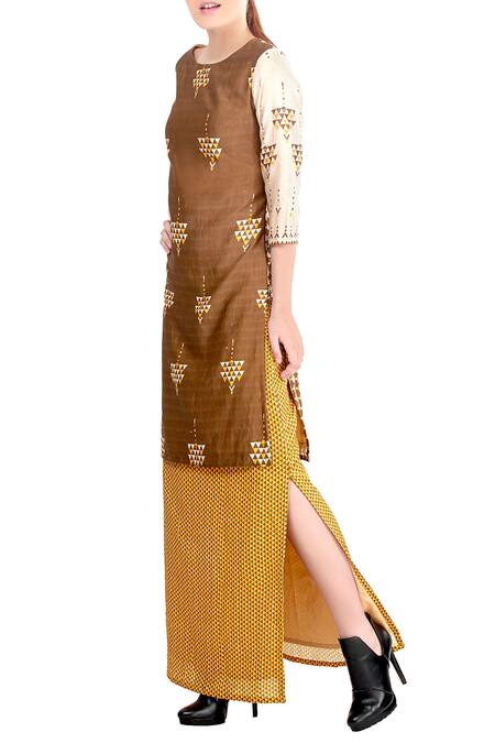 Soup By Sougat Paul Yellow Mustard And Brown Printed Skirt Set Online at Aza Fashions Soup By Sougat Paul_Yellow Mustard And Brown Printed Skirt Set _Online_at_Aza_Fashions