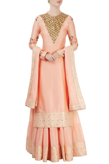 Neha Khullar Peach embroidered sharara set For Kids