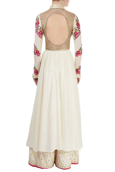 Shop_Neha Khullar_White Embroidered Palazzo Set _at_Aza_Fashions