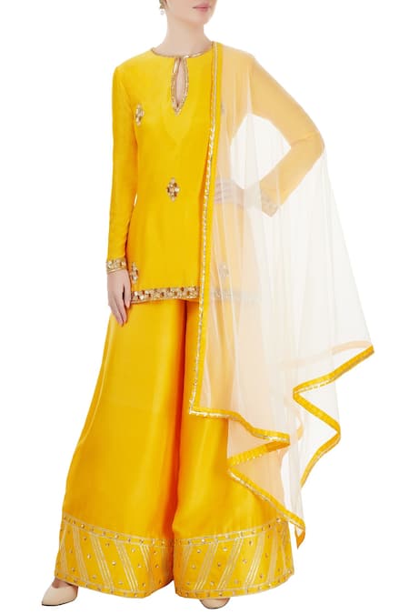 Neha Khullar Yellow & white embroidered kurta set For Kids