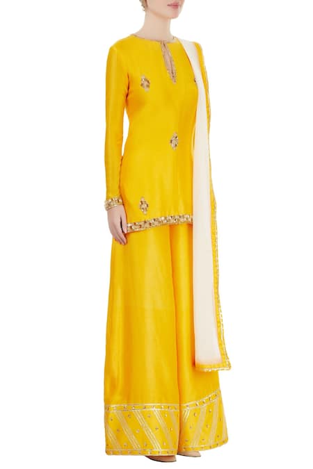 Neha Khullar_White Yellow And Embroidered Kurta Set _Online_at_Aza_Fashions