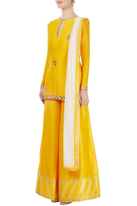 Buy_Neha Khullar_White Yellow And Embroidered Kurta Set _Online_at_Aza_Fashions