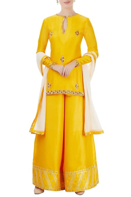 Shop_Neha Khullar_White Yellow And Embroidered Kurta Set _Online_at_Aza_Fashions