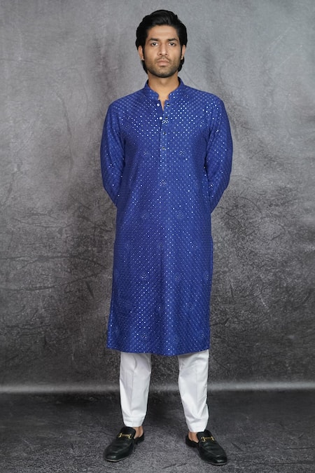 Buy Kasbah Blue Georgette Sequins, Chains Chikankari Embroidered Kurta Set Online at Aza Fashions Buy_Kasbah_Blue Georgette Sequins, Chains Chikankari Embroidered Kurta Set _Online_at_Aza_Fashions